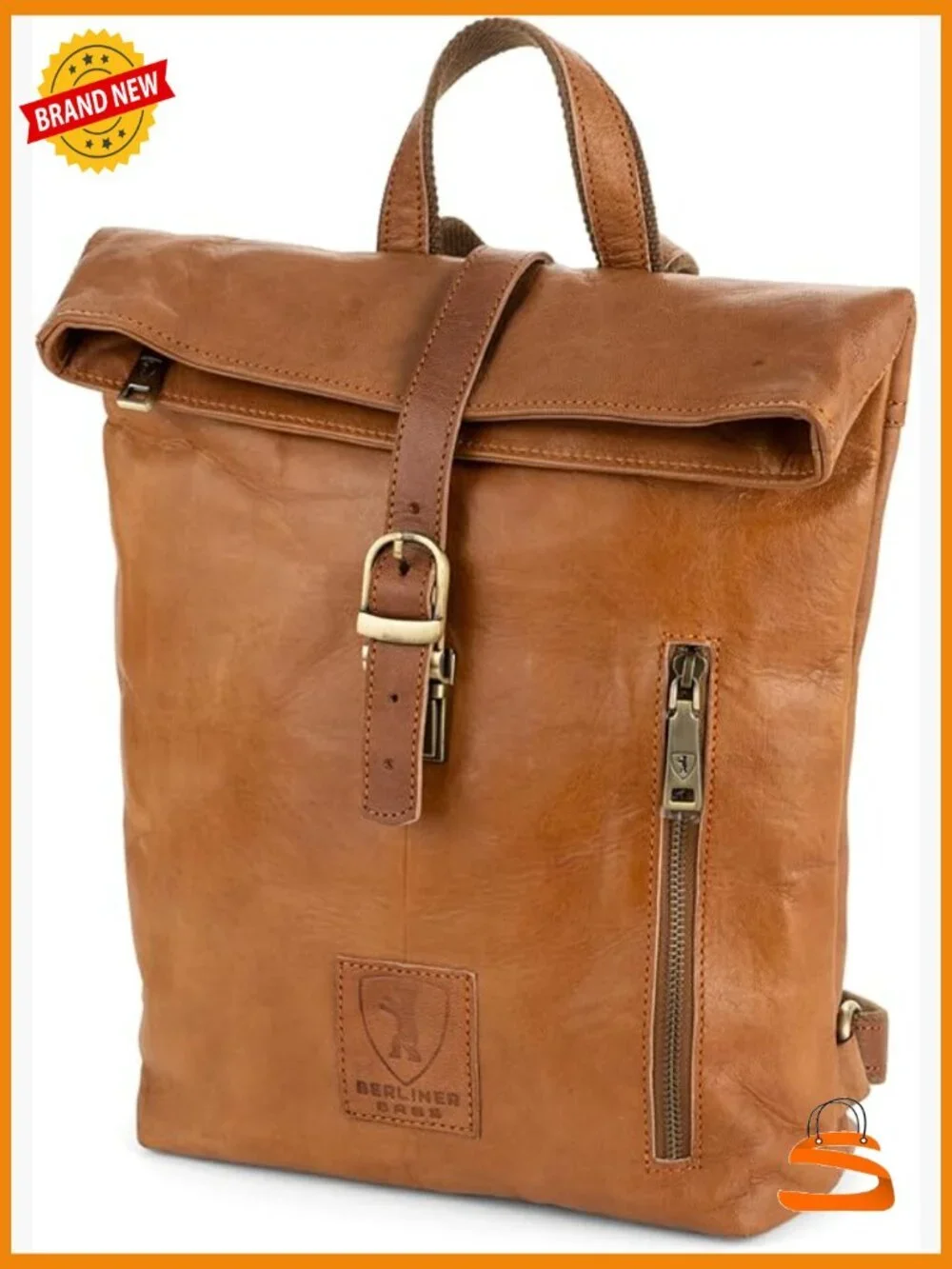 Vintage Genuine Leather Backpack for Women - Small Daypack with Roll-Top Closure